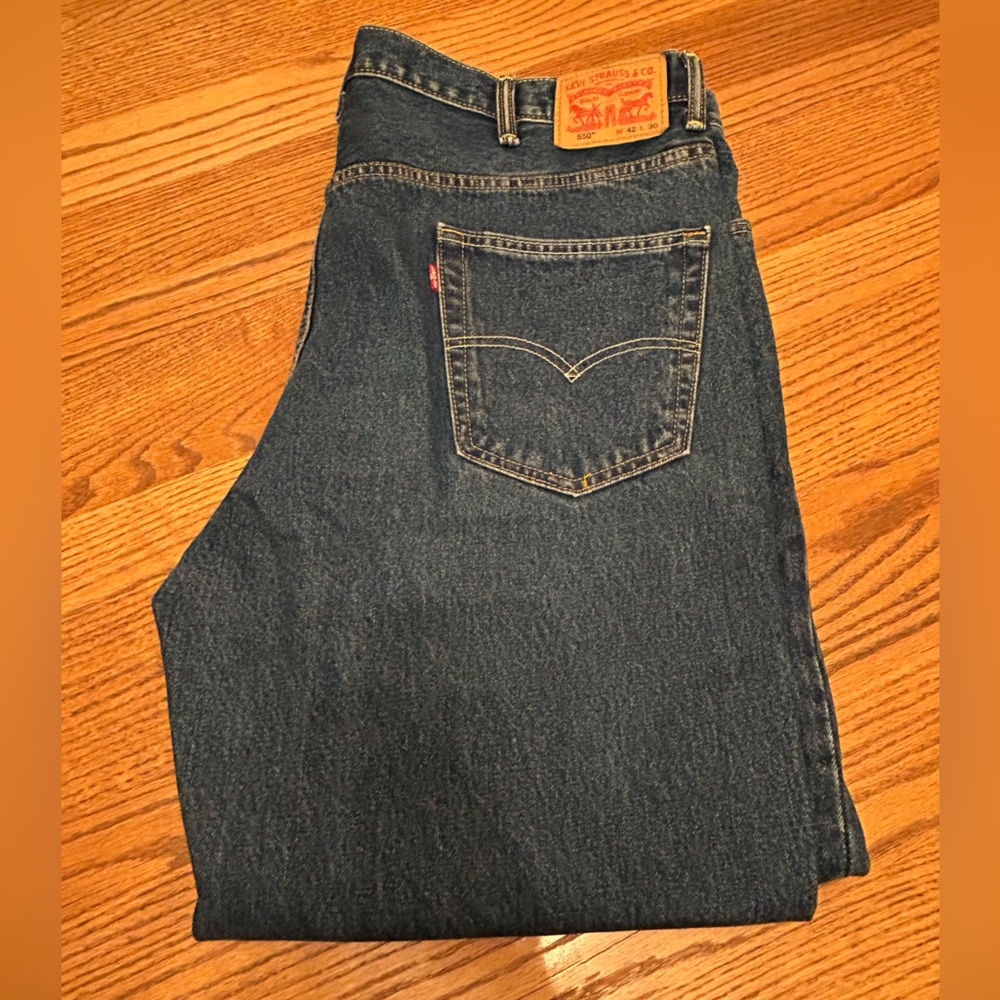 Levi's Classic 550 Straight Leg Relaxed Fit Dark Stone Wash Blue Jeans - 42 x 30